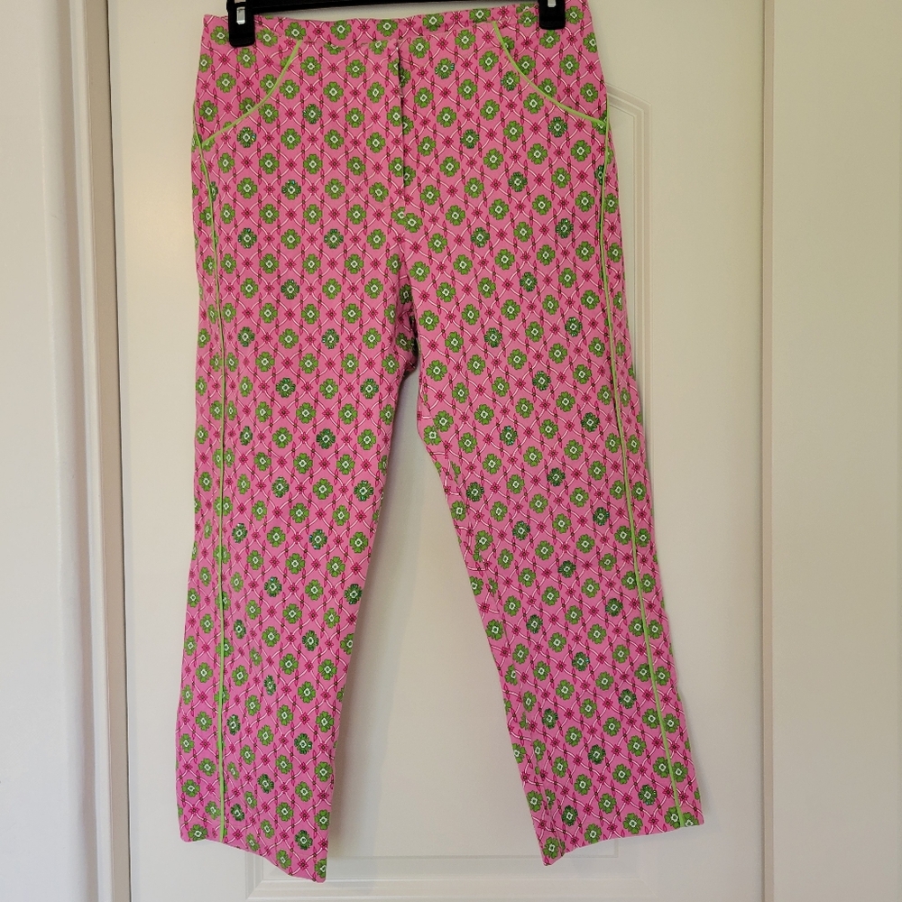Vanity Collection Floral Pink Ankle Beaded Pants Size Medium